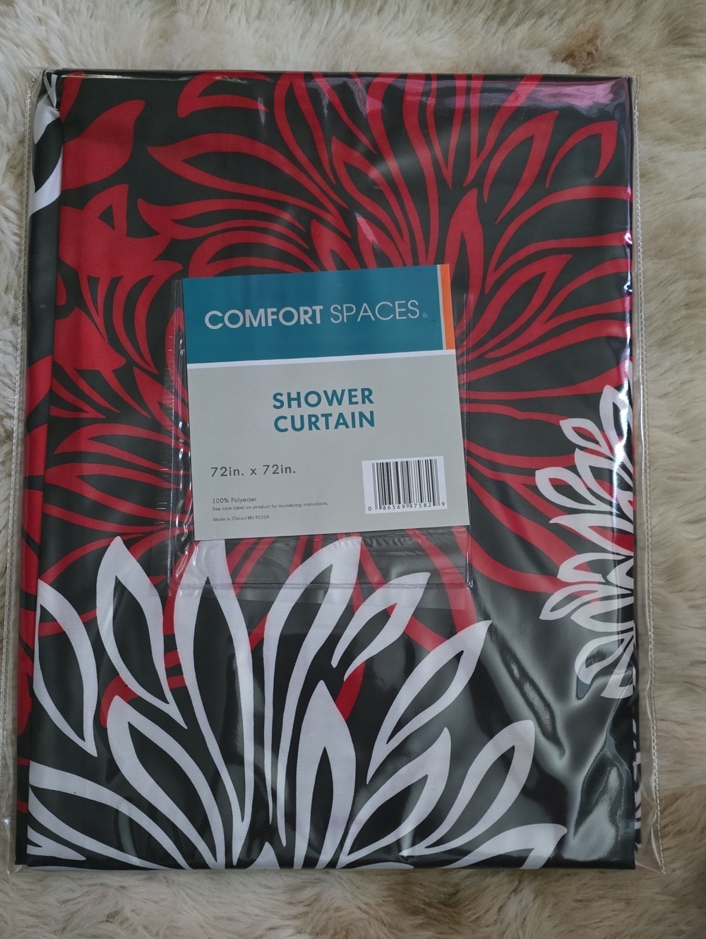 Red and Black Floral Shower Curtain